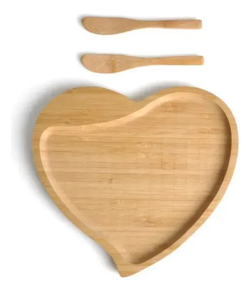 Petisqueira coração com duas espátulas de bambu